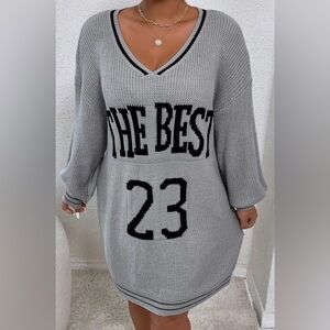 NWOT Women’s Size 1X sweater dress gray with black lettering p3